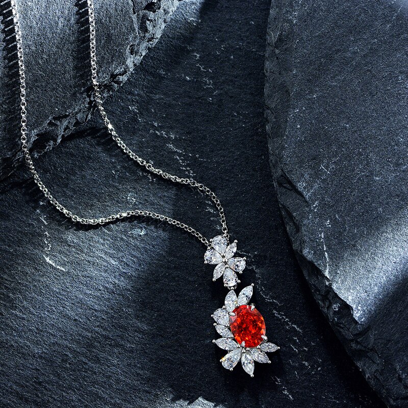 Oevas 100% 925 Sterling silber 7*9mm orangefarbene diamanten mit hohem kohlenstoffgehalt 43cm anhänger halskette für damen funkelnder hochzeitsschmuck: Padma-farbe