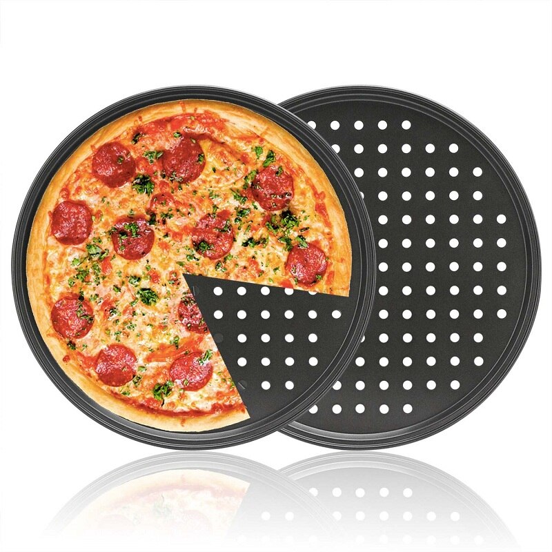 12 Inch Pizza Bakken Pan Tray Carbon Staal Anti-aanbak Pizza Plaat Gerechten Houder Bakvormen Thuis Keuken Bakken Tools Accessoires
