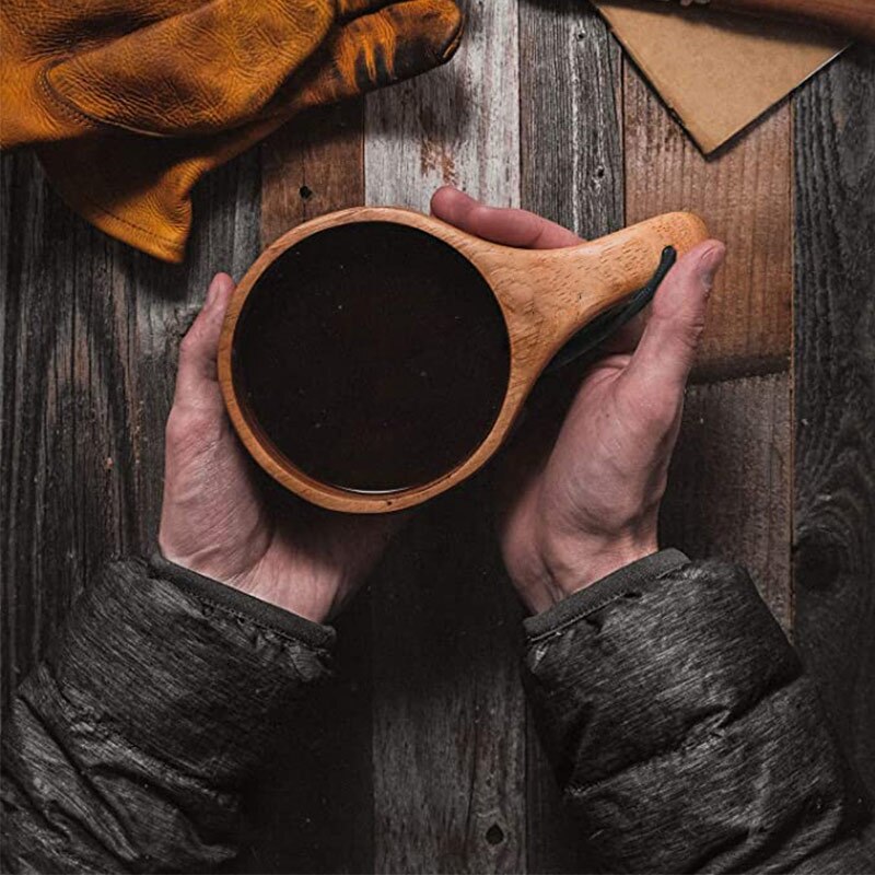 Visuelle berühren Gerade Griff Tasse Kuksa Finnland Becher Tragbare Gummi Holz Tasse Handccrafted Tee Milch Kaffee Bahre Becher Europäischen Stil