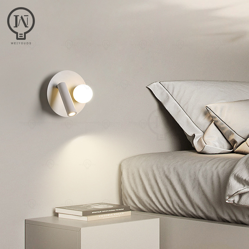 Hvit vegglampe bakgrunnsbelysning 350 gradere rotasjon justerbar vegglampe hotellsoverom nattbordsstudie lesebordslampe med bryter