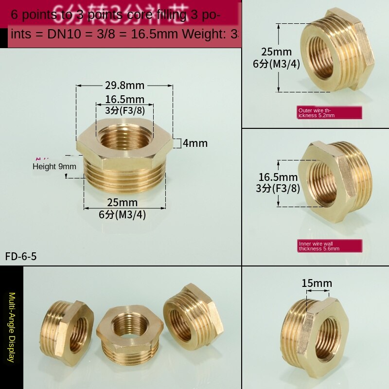 3/4 in to 1/2 in interne en externe draden direct 1 inch  to 3/4 in to 1/8 in to 1/4 in to 3/8 in draden: Fd-6-5