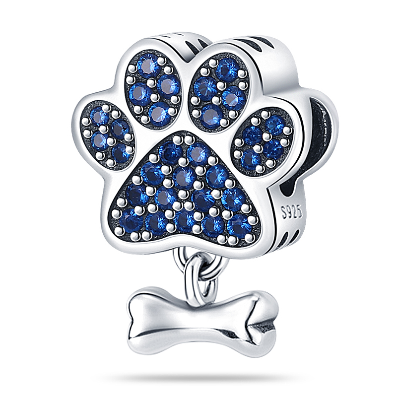 925 Sterling Silver Katt Hund Husdjur Djur Tassavtryck Serie Berlocker Pärlor Passar Originala Armband S925 DIY Smycken: Grå
