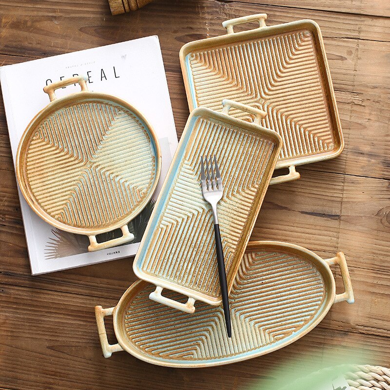 Nordic Keramische Voedsel Schotel Plaat Huishoudelijke Aardewerk Onregelmatige Schotel Salade Schotel Servies Binaural Vierkante Steak Plaat Hotel Vis