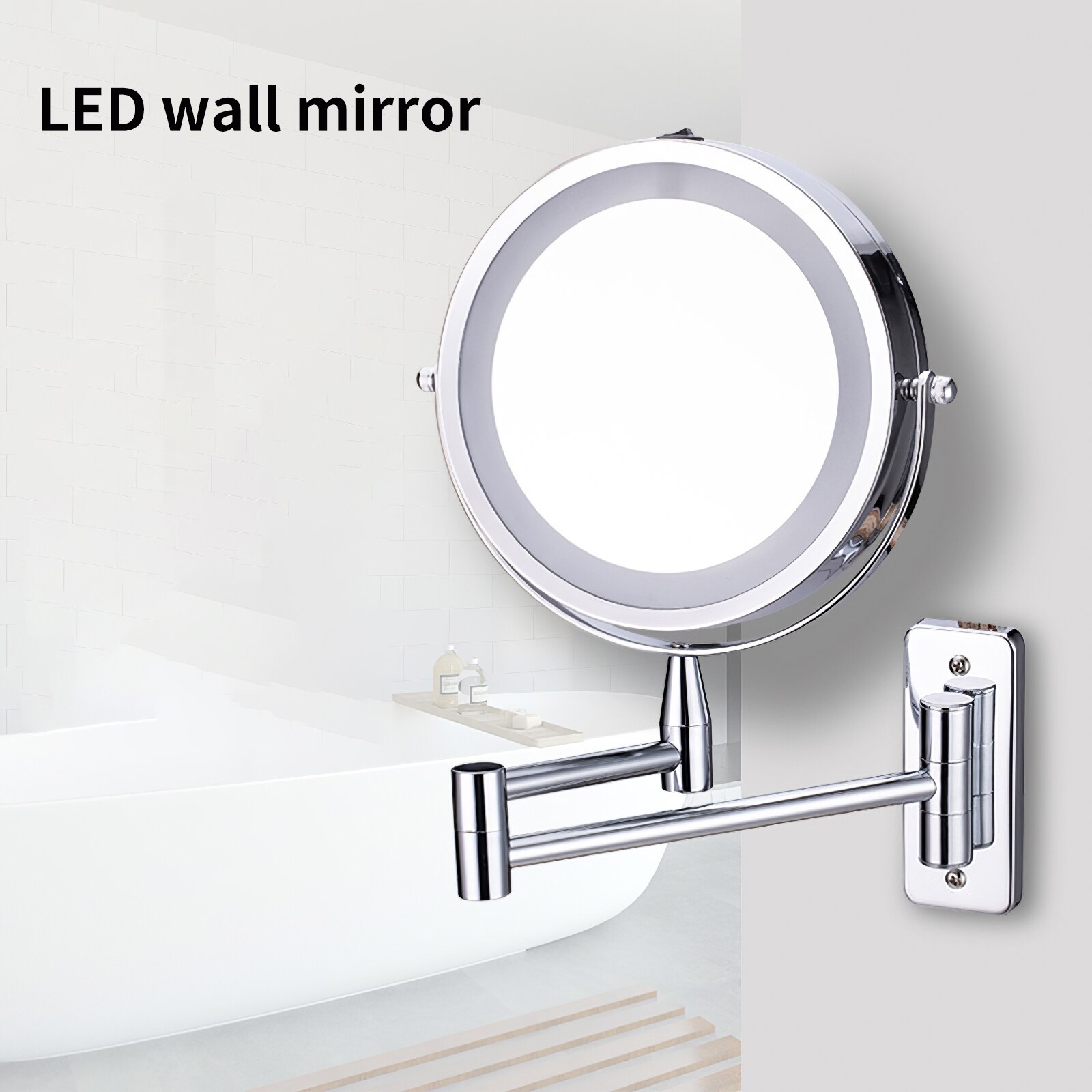 Wall Mounted Vanity Mirror Rotatable Lighted Mirror Retractable Magnifying Mirror Double-Sided Wall Mounted Makeup Mirror