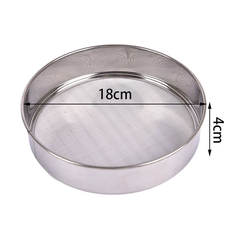 Kjøkken finmasket mel sikt rund rustfritt stål mel sil sil sikter best for kjøkken baking tekake: 18cm