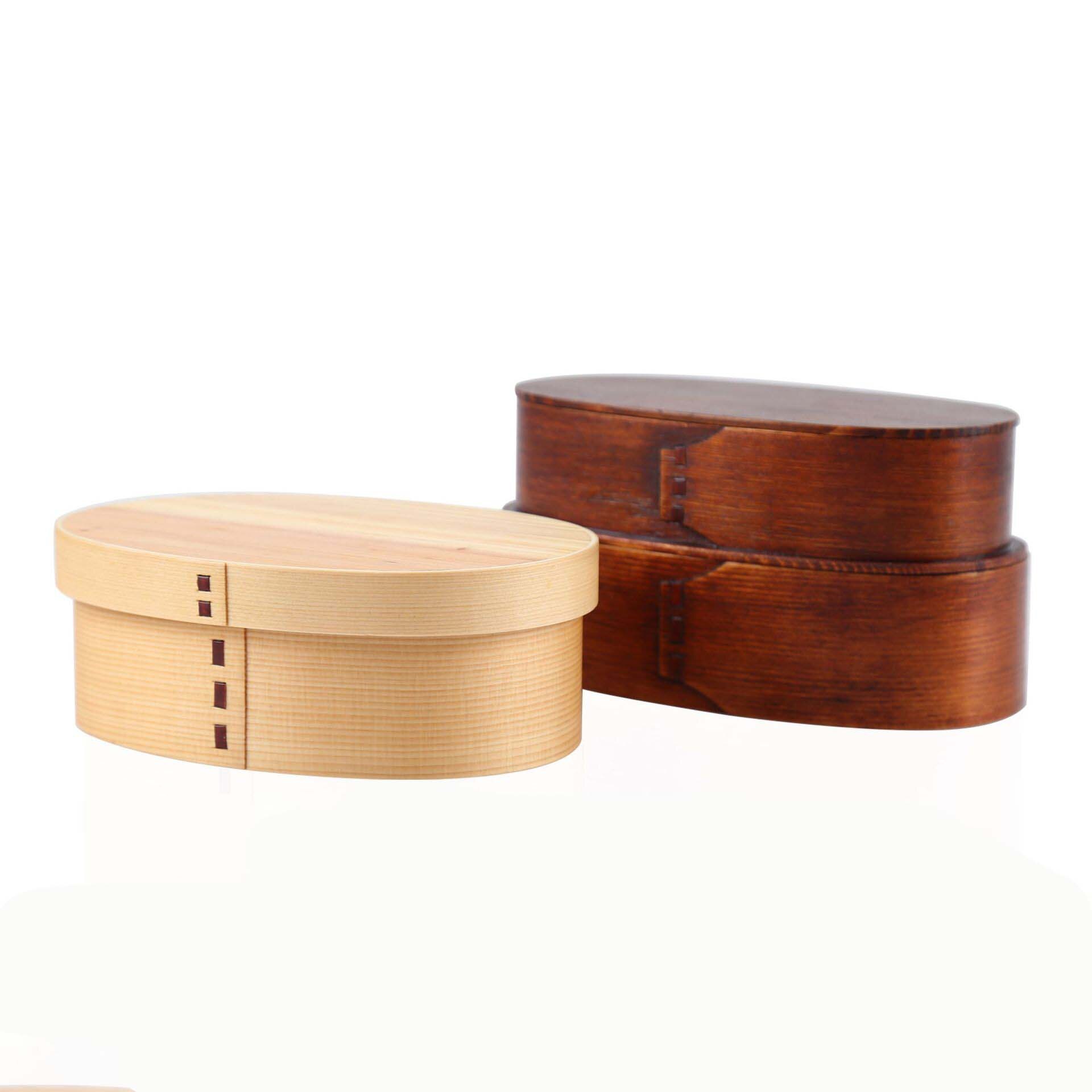 Japanese Style Wooden Lunch Box Picnic Bento Box for School Kids Sushi Container Tableware Double-layer Round Square Storage Box