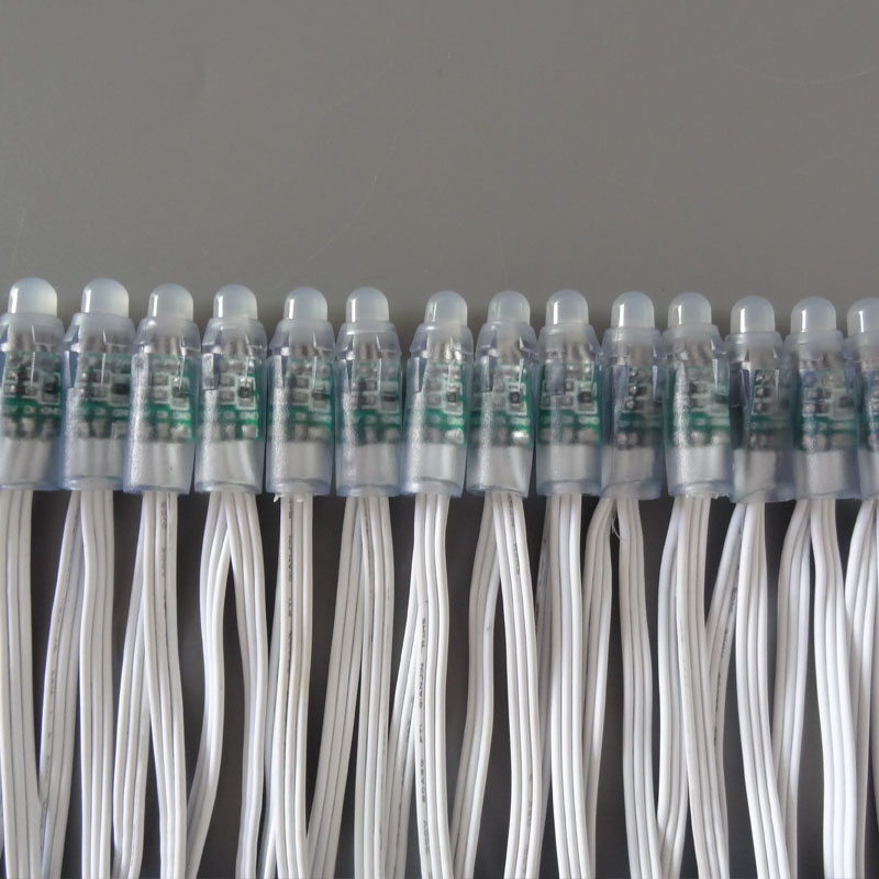 All WHITE wire(20AWG) addressable DC5V 12mm through hole WS2811 led smart pixel node,IP68 rated;50pcs per strand