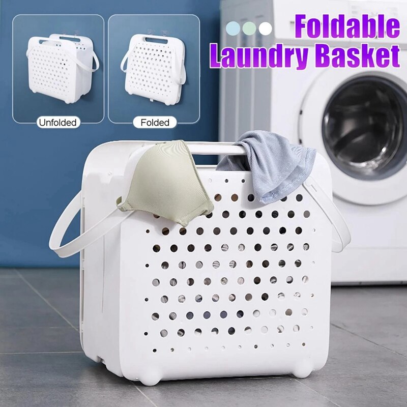 Folding Flexible Plastic Laundry Washing Basket with Handles Bin Wall-Mounted Clothes Storage Hamper Organizer