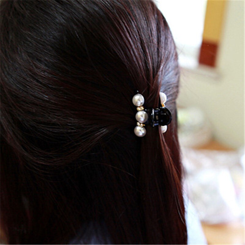 1 Pc Vrouwen Meisje 2 Maten Black Crystal Pearl Rhinestones Haar Clip Claw Haar Accessoires Party