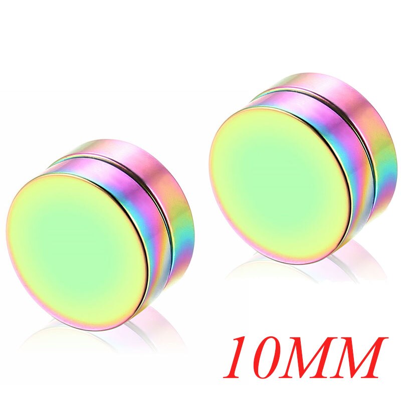 AZIZ BEKKAOUI Magnetic Stud Earrings Men Earring Stainless Steel Jewelry Round Male Magnet Multicolor Earrings: colorful 10mm