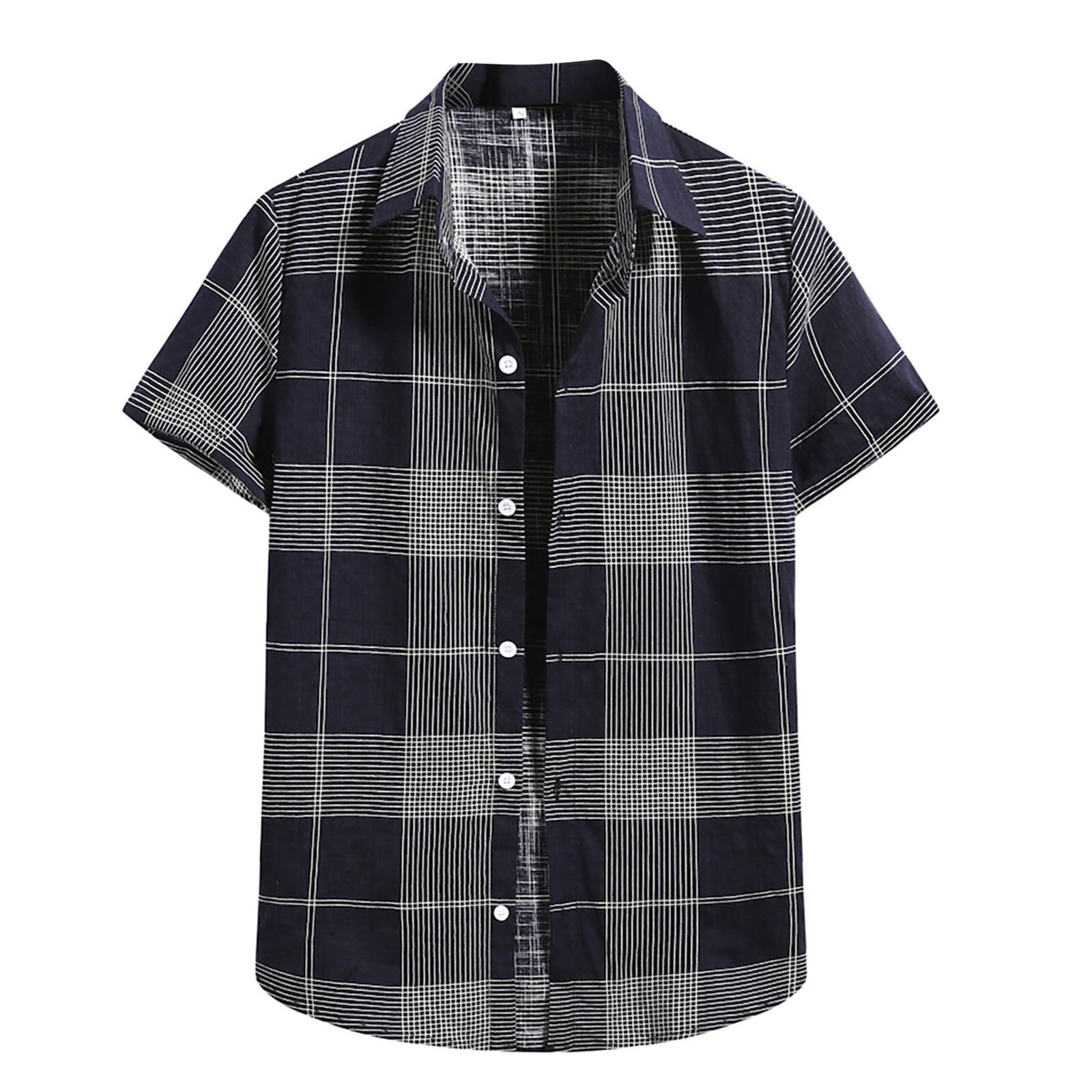 Mens Streetwear Shirt Cotton Linen Print Plaid Button Shirts for Men Loose Short Sleeve Tops Men Shirt camisa masculina: XL