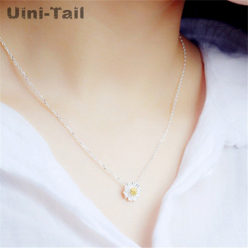 Collar uini-tail clásico de Plata de Ley 925, y minimalista con pequeñas margaritas y flores para el sol, con dije de crisantemo, moderno, pequeño GN331