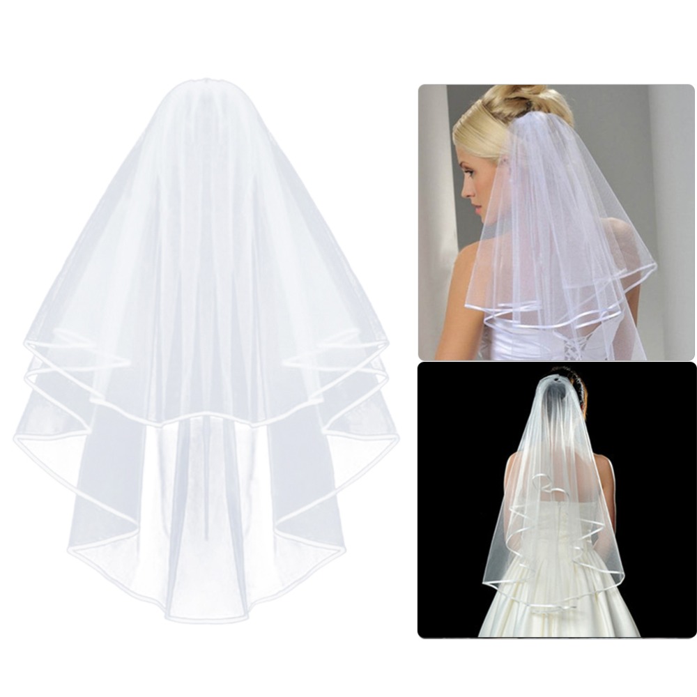 Corto Simple velos de tul para bodas barato blanco velo de novia color marfil para novia para Mariage accesorios de la boda