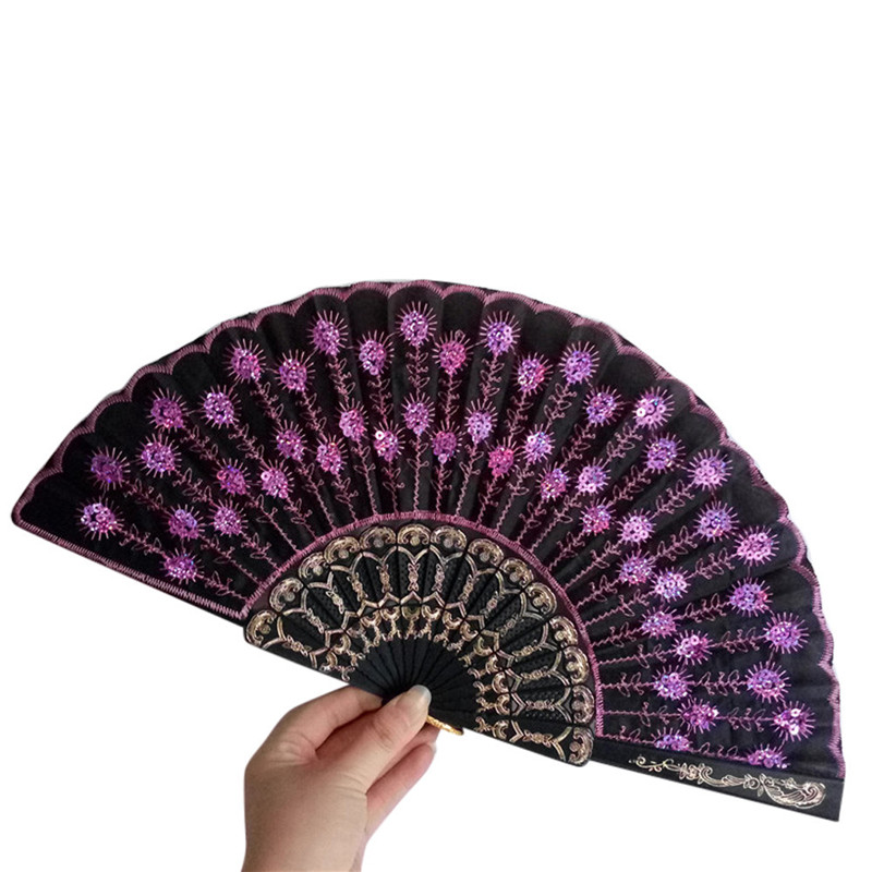 Craft Fans Spanish Lace Silk Folding Hand Held Dance Fan Flower Pattern for Party Wedding Home Practical #0509