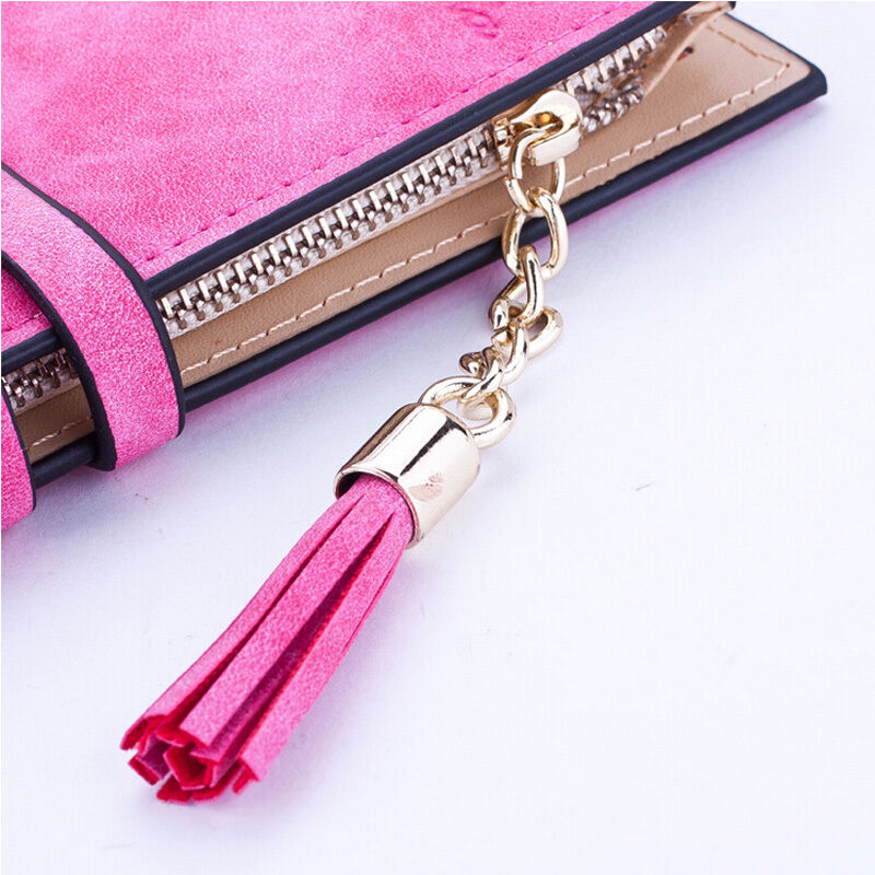 Womens Lady PU Leather Card Holder Long Wallet Clutch Checkbook Zip Frosted Tassel Button Letter Umbrella Scrub Textured Purse