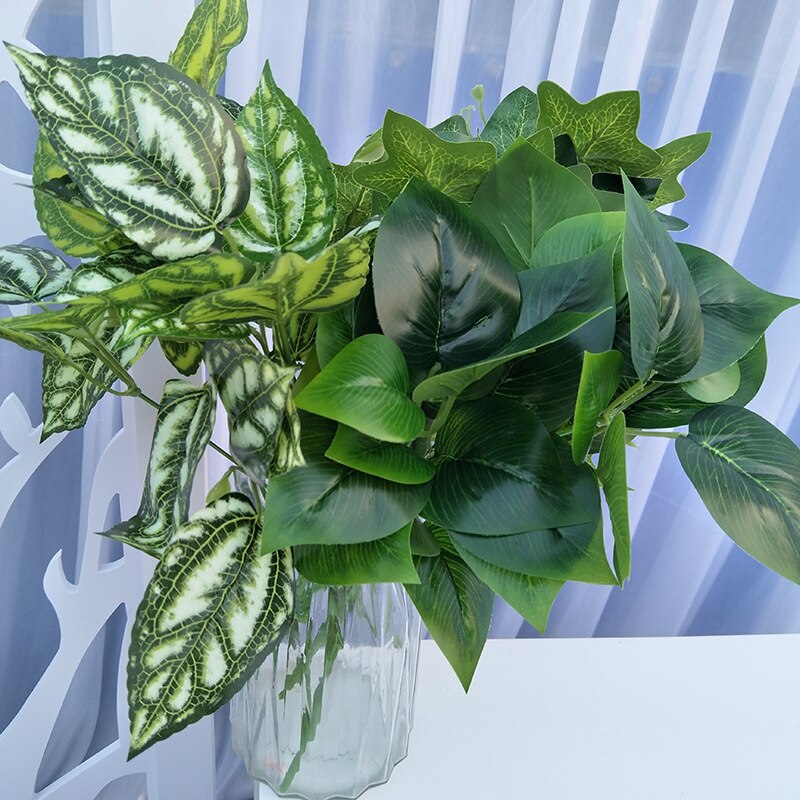 Hmeot 1 pc grønn reddik / hvit flekk / kaldt vann / søtpotet / limte silke kunstige planter, hage hjem dekorasjon grønne planter