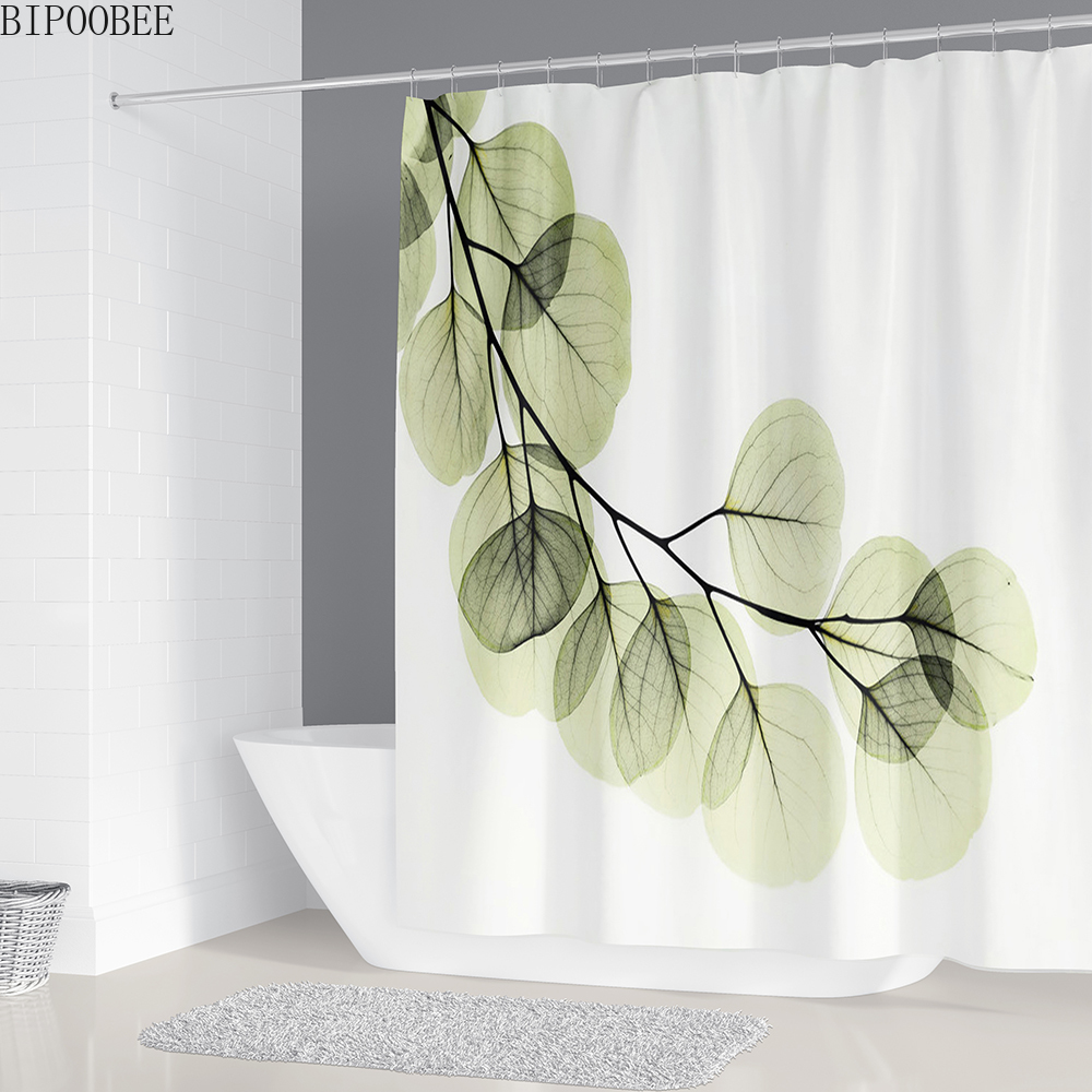 Groene Bladeren Afdrukken Douchegordijn Tropische Planten Natuurlijke Badkamer Gordijnen Anti-Slip Badmat Set Wc Tapijten Tapijt: B Shower Curtain