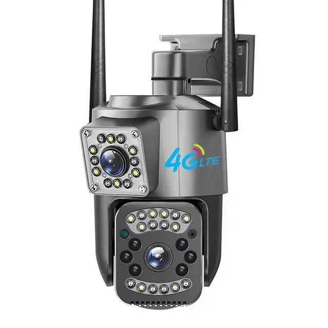 8MP 4K WIFI IP-camera Dubbele lens PTZ 4G Sim-kaart Outdoor Webcam Alarm 10X Zoom Smart Home CCTV Beveiliging Monitor Cam: 1/2,8" / au plug