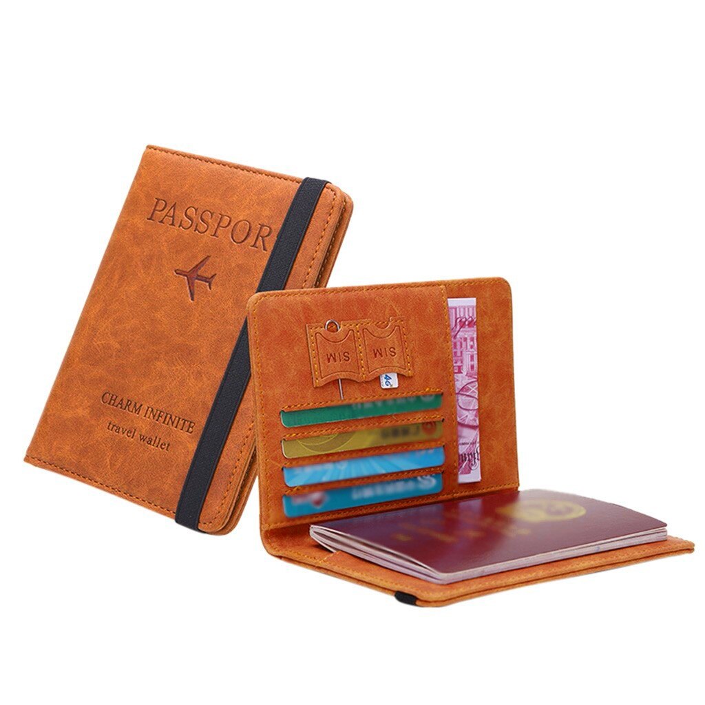 Cartera Neutral multiusos para pasaporte de viaje, organizador de documentos triplegable, monedero informal, tarjetero multifunción # G30: Naranja