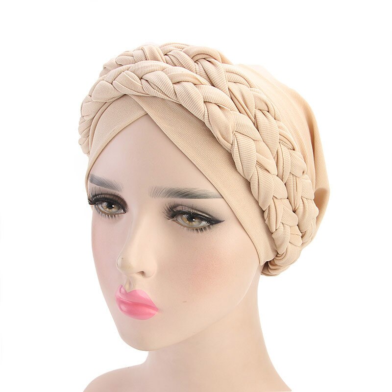 Musulman Double couleur tresses Stretch Turban à volants cheveux chapeaux Beanie Bandanas foulard Turban chapeaux pour les femmes 08: 6