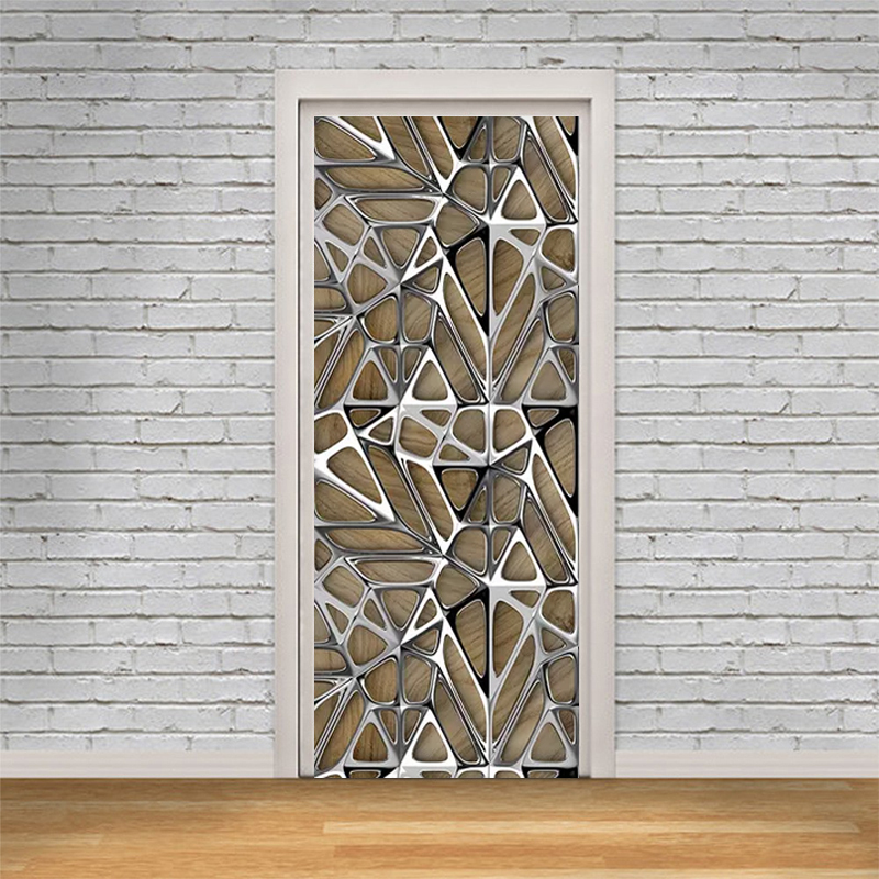 Modern Art Geometry Door Sticker 3D Imitation Metal Texture Photo Wallpaper Living Room Study Luxury Home Decor 3D Wall Stickers