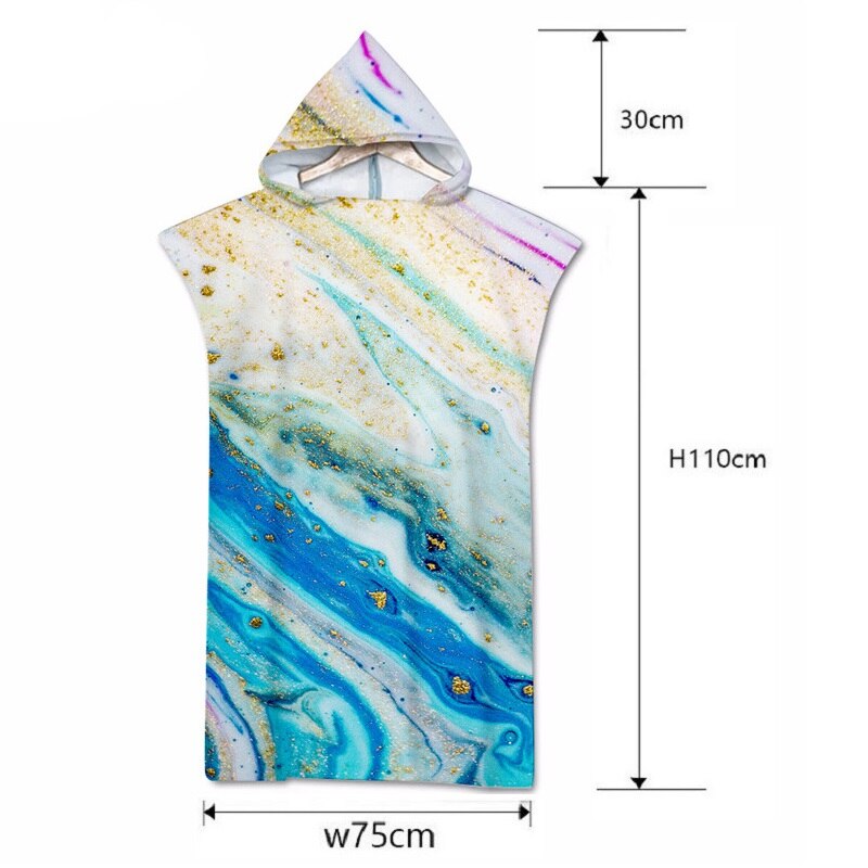 Havbølger mønster hurtigtørrende skiftende kappe beach surf poncho håndklæde hætteklædt badehåndklæde med kappe badekåbe til voksen