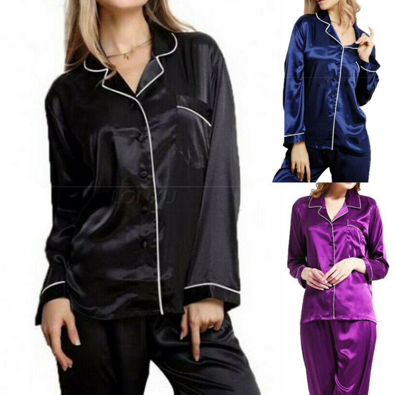 TeJoyce Pyjamaset voor heren van zijdesatijn, 2-delig, lange mouwen, met knoopsluiting en broek met zakken, comfortabel en elegant voor de zomer, Champagne, S