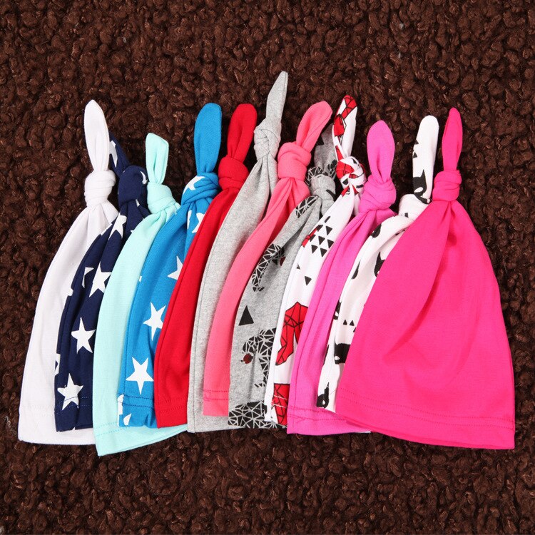 Baumwolle Neugeborenen Baby Hütte knoten Baby Mütze Hütte Für Jungen Mädchen Solide gestreift Neugeborene Kappe Ohren Frühling Sommer Baby Reifen kappen