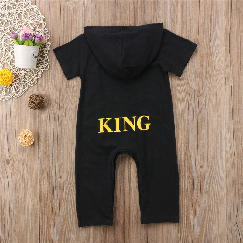 Złoty król nadruk w litery nowy noworodek dziecko chłopiec romper kombinezon bawełniany strój z kapturem zestaw