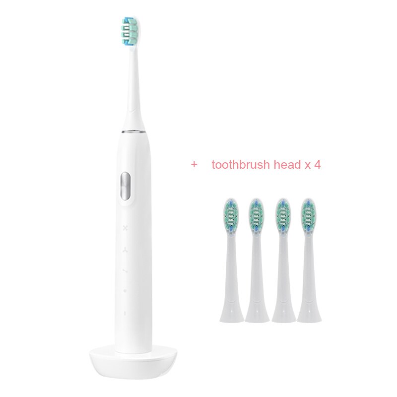 Cepillo de dientes eléctrico para adulto, cepillo de dientes eléctrico sónico con batería de 2000mAh para 90 días, carga USB, resistente al agua, 45000 veces/min: White  4 brush head