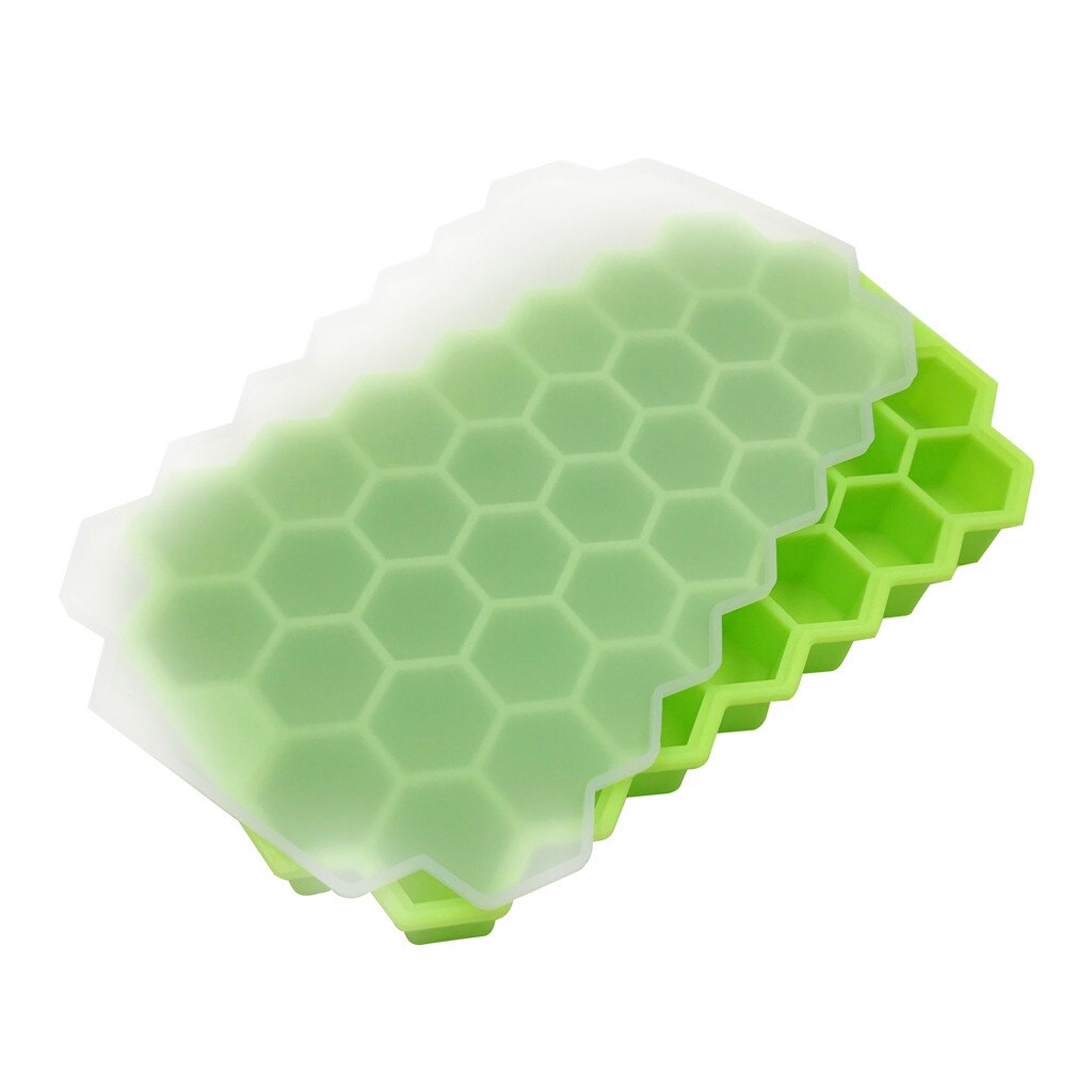 Silicone Honeycomb Shape Ice Cube Tray Silicone Ice Cube Maker Mold With Lids For Ice Cream Party Whiskey Cocktail Cold Drink: Green