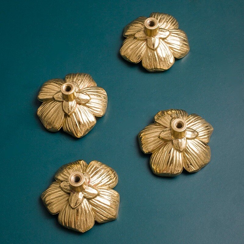 Bloemvorm/Massief Messing Goud Meubels Handgrepen Deurknoppen En Handgrepen Voor Kast Keuken Kast Lade Trekt