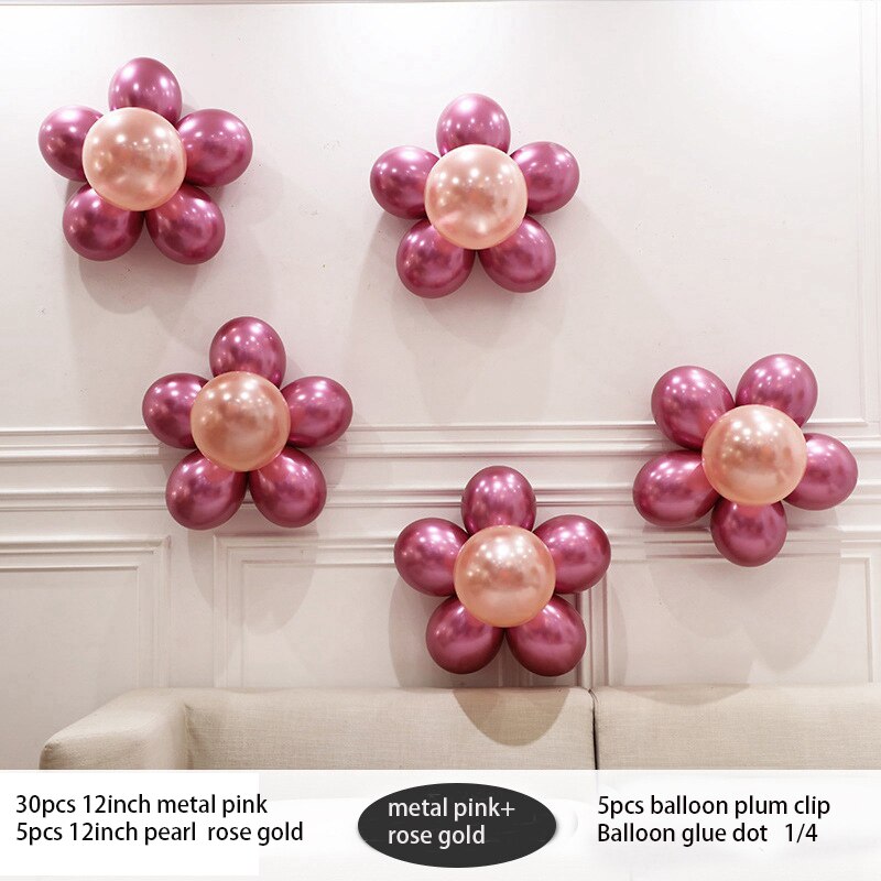 40Pcs Wedding Party Verjaardag Decoratie 12Inch Metalen Confetti Latex Ballonnen Festival Bloemvorm Achtergrond Muur Levert: metal pink-rose g