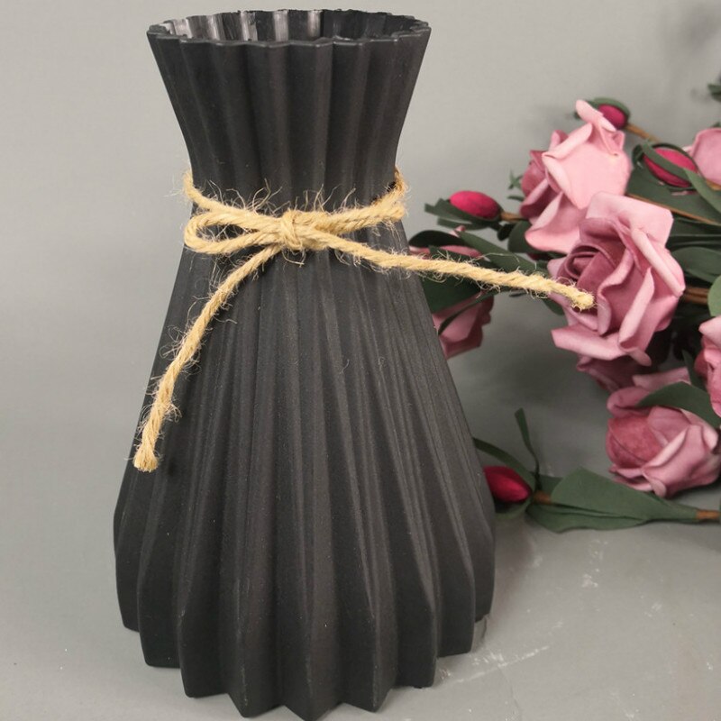 Jarrones de plástico modernos, jarrón de flores anticerámica europeo, elementos de decoración para boda hogar, de ratán, irrompible, simplicidad, macetas: A-Black