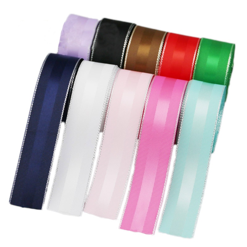 (5 meters/lot) 25mm silver Edged Grosgrain Ribbon an Lace wedding Christmas ribbons