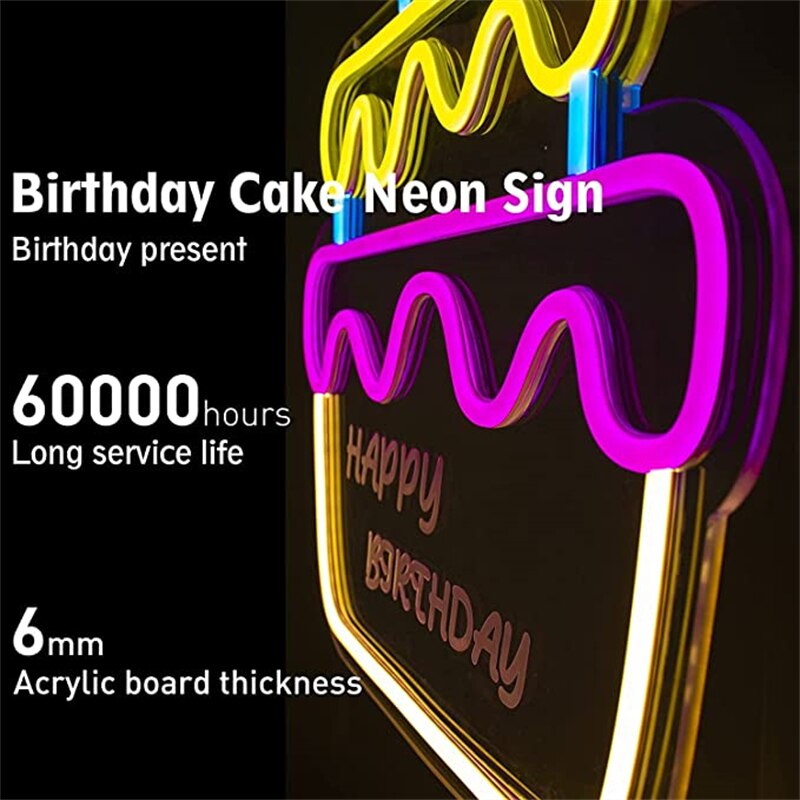 Ineonlife – signe néon joyeux anniversaire, gâteau lumineux LED acrylique pour décoration murale, de fête d&#39;anniversaire pour adolescentes