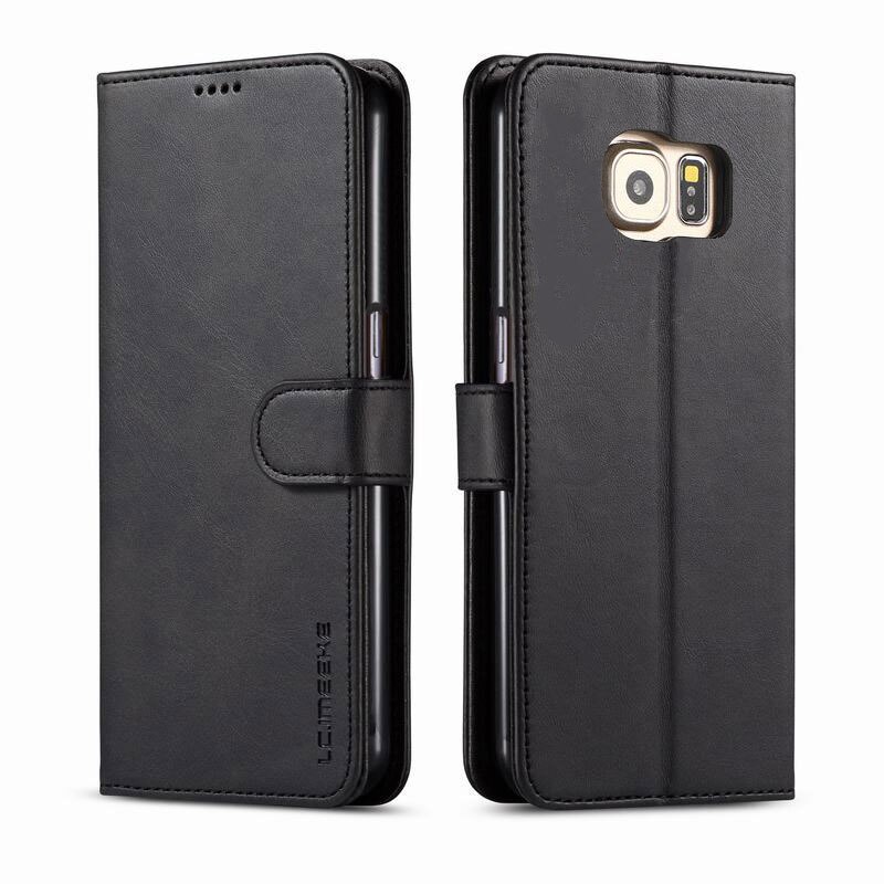 Luxe Case Voor Samsung Galaxy S6 Rand Cover Case Leather Flip Wallet Card Slot Etui Voor Samsung S 6 S6edge case S6 Coque Fundas: For Samsung S6 Edge / Black Cover