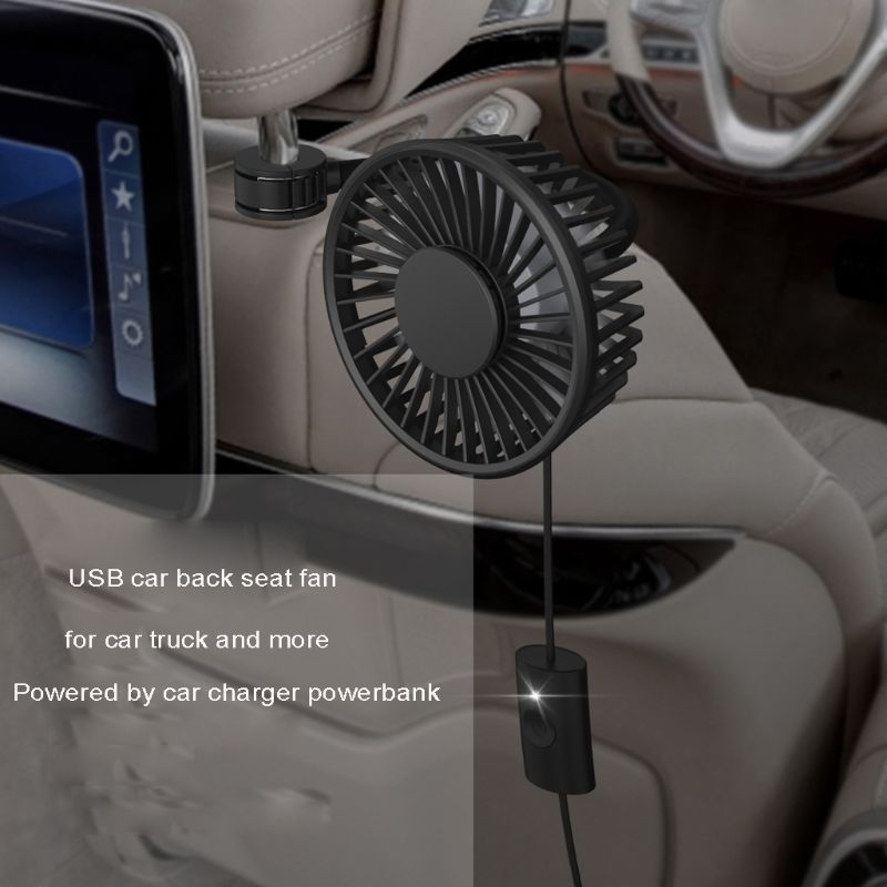 Car Fan 360 Degree Rotating Truck Car Rear Seat Headrest 3 Speed Cooling USB Fan W91F