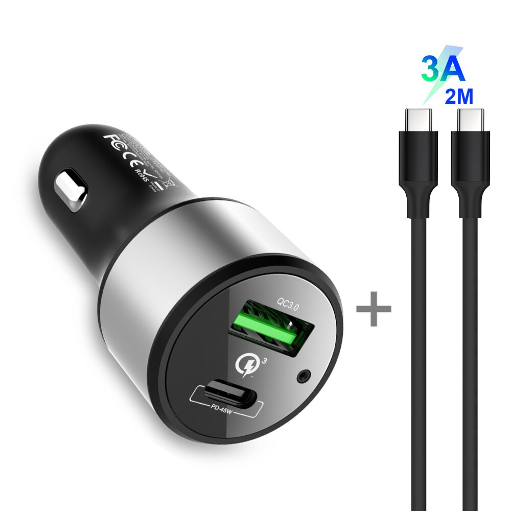 USB C TYPE-C PD 45W Car Charger Fast Charge 3.0 18W 63W Laptop Power Adapter with USB for xiaomi MacBook iPhone 11/X/8 Samsung: Charger and Cable