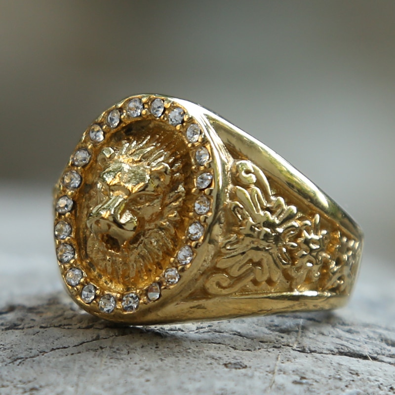 Anillo de acero inoxidable estilo Hip Hop para hombre y niño, sortija de oro y plata con de El Rey León, estilo Punk, Animal, para hombre y niño