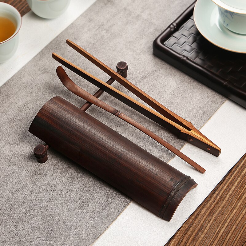 Håndlavet naturlig bambus te scoop kinesisk tesæt 4 stykke sæt kulør grøn te matcha kaffeske tilbehør værktøjer