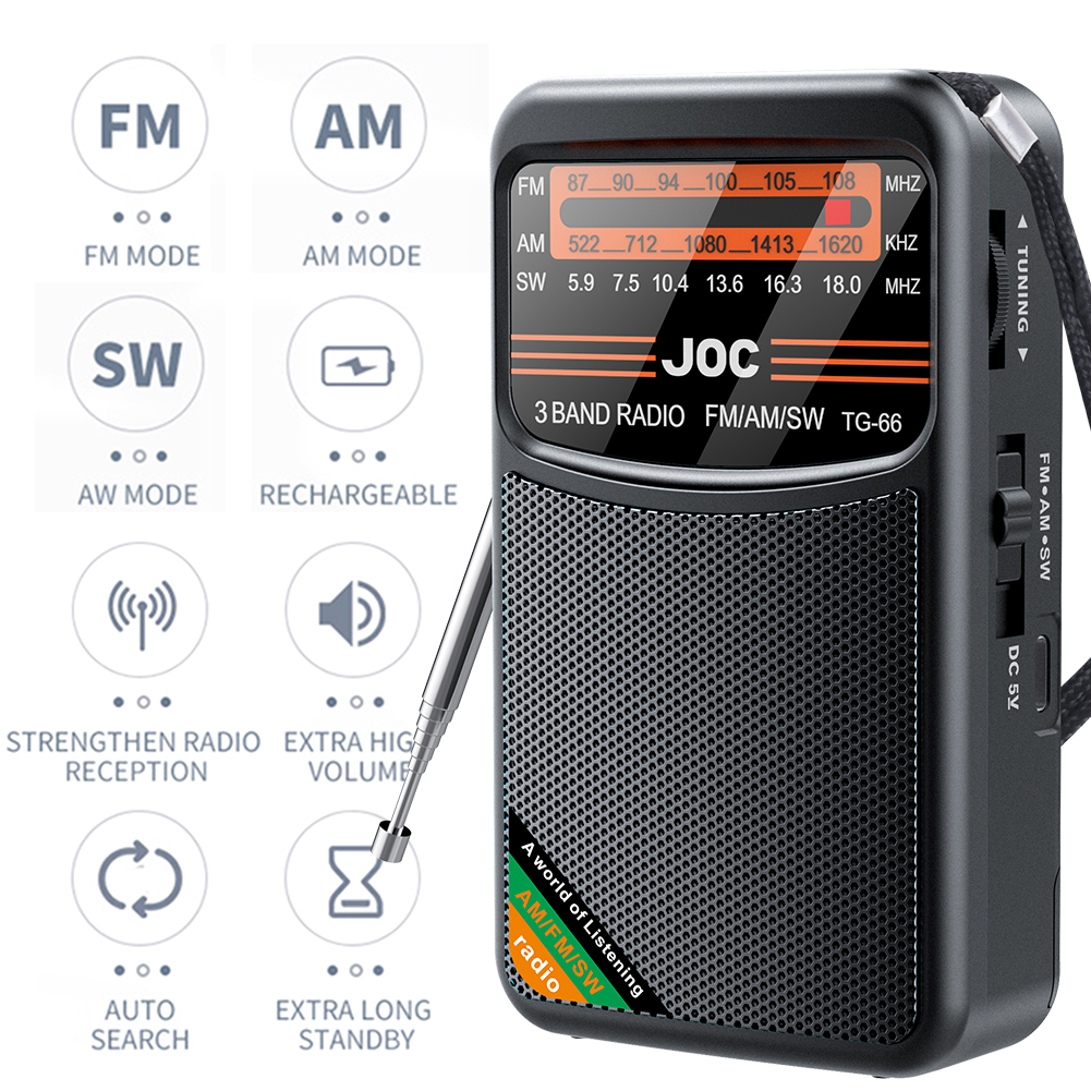 Rádio de bolso de emergência, rádio fm am sw, suporte para pesquisa automática, rádio transistor com tela hd, ponteiro, rádio de bolso para idosos