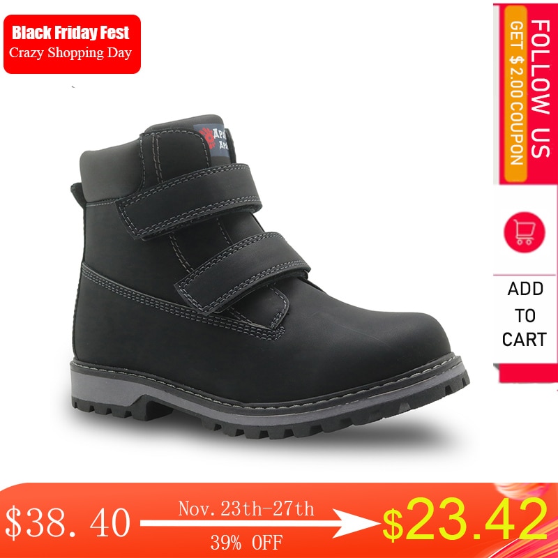 Apakowa Little Boys Winter Classic Hook and Loop Ankle Boots Kids Woolen Lining Warm Snow Boots for Boys Martin Boots with Zip