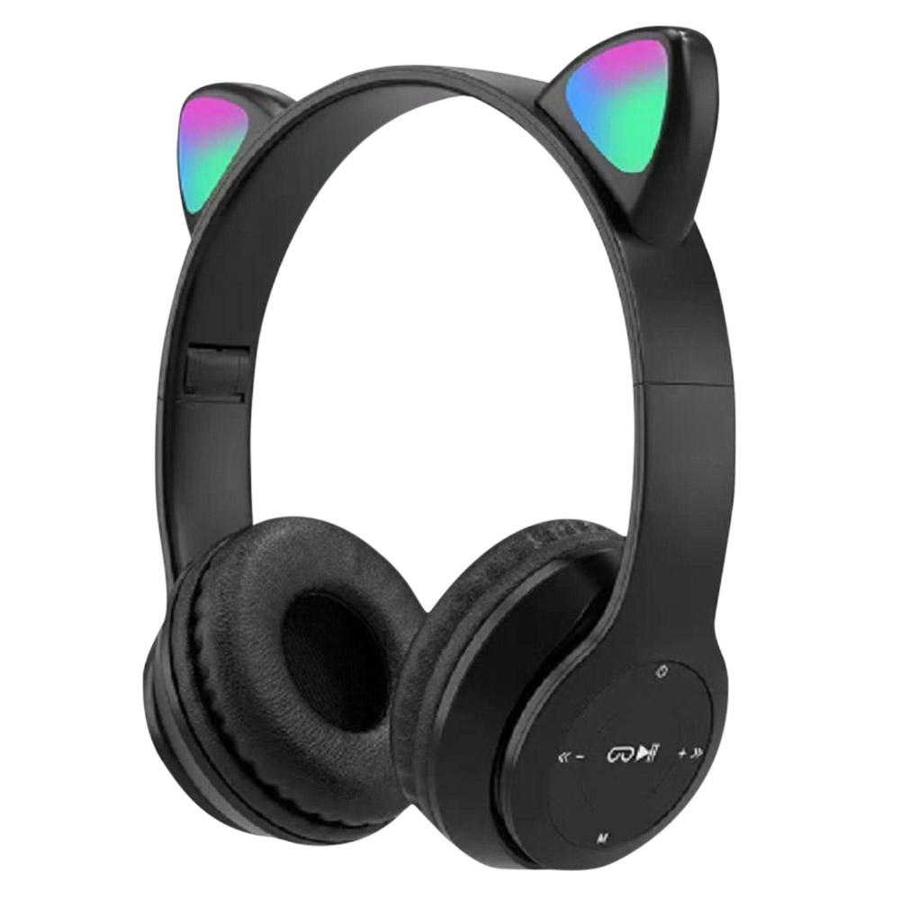 Gaming-headset Cat Ear Flitslicht Leuke kattenoren Bluetooth draadloze hoofdtelefoon Stereo Bass-headsets voor kinderen en volwassenen: Black