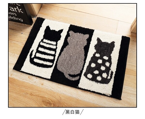 Noir blanc Animal chat imprimé bienvenue tapis de sol salle de bain cuisine tapis paillasson chat tapis de sol salon anti-dérapant Tapete: 1 / 50X80CM