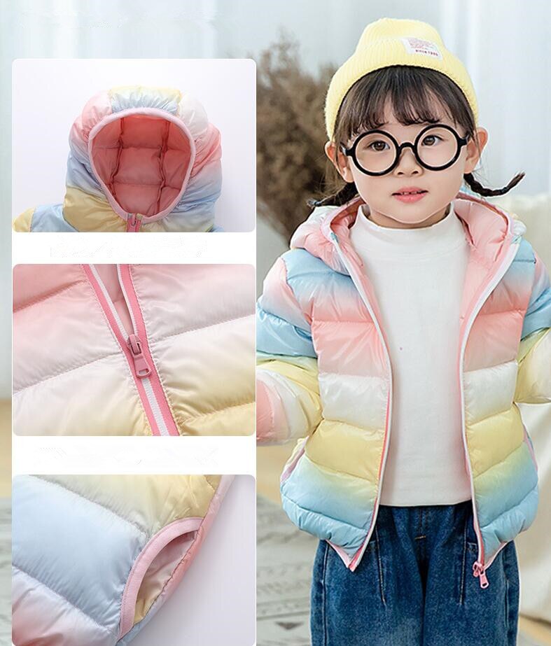 Baby Jongen Jas Winter Kinderen Donsjack Jongens En Meisjes Regenboog Gradiënt Warme Katoenen Jas Capuchon Donsjack Baby jas