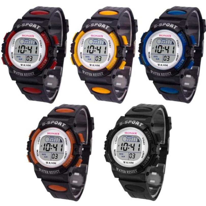 Tijdzone #50 Mode Waterdichte Heren Jongens Digitale Led Sporthorloge Kids Alarm Datum Horloge