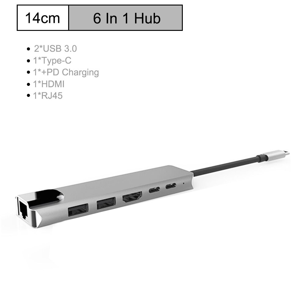 Keskitinsovitin usb c hub type -c 3.0 usb-c to hdmi 4k sd/tf kortinlukija pd lataus gigabit ethernet-sovitin macbook pro hubille: 6 in 1 usb c -keskitin