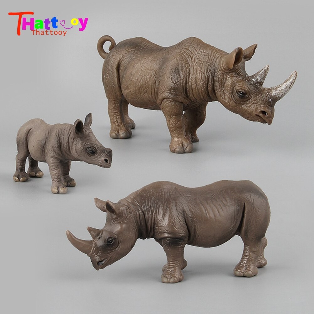 Klassieke Speelgoed Effen Safari Neushoorn Bos Dier Model Speelgoed 3 Delige Set Voor Kinderen Beste Cadeaus