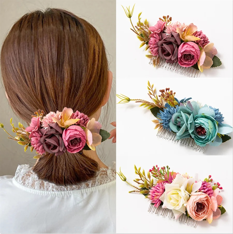 Bohemen Bruiden Bruiloft Bloem Haar Kam Haarspeld Bruidsmeisje Hoofdtooi Kammen Haaraccessoires voor Vrouwen Meisjes Bloemen Haarspelden